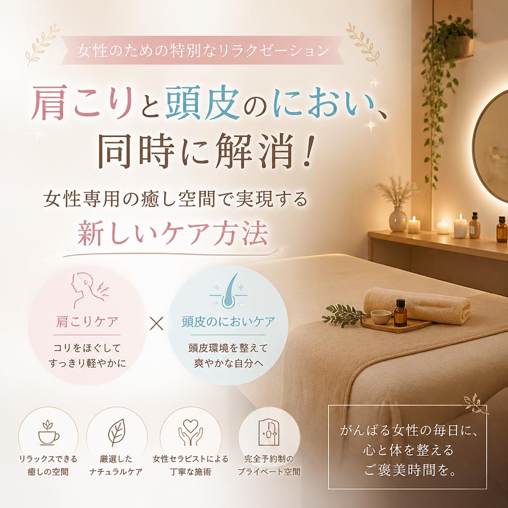 肩こりと頭皮のにおい、同時に解消！女性専用の癒し空間で実現する新しいケア方法